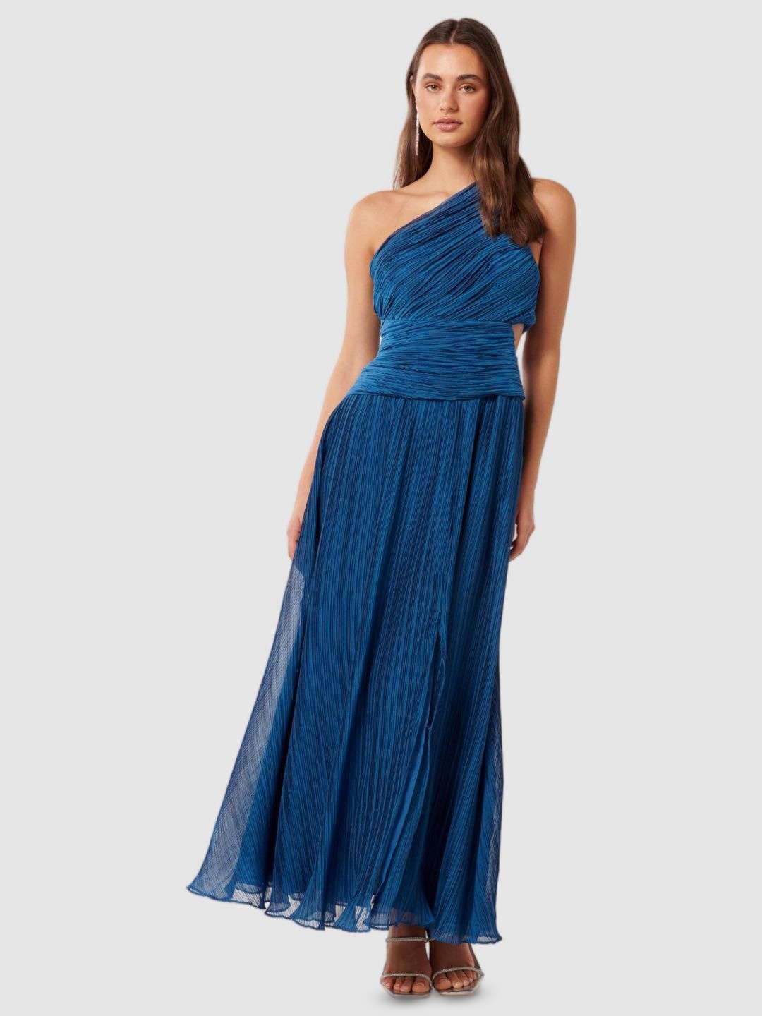 

Forever New Women Crinkle Fit & Flare Mixi Dress, Blue