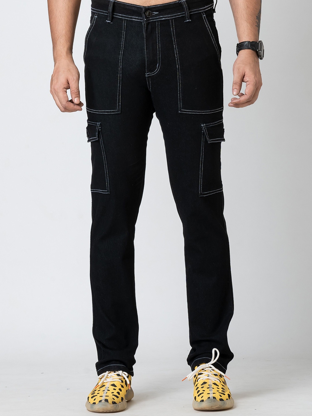

AFLASH Men High-Rise Light Fade Jeans, Black