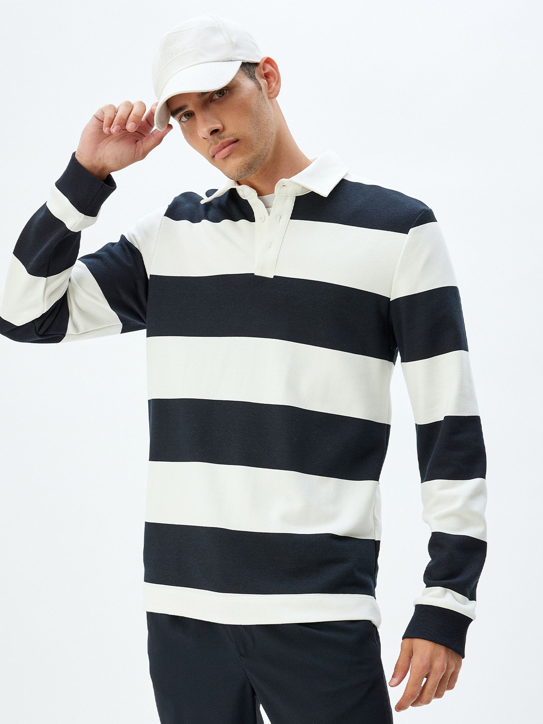

Koton Men Striped Shirt Collar Long Sleeves Sweatshirt, Blue