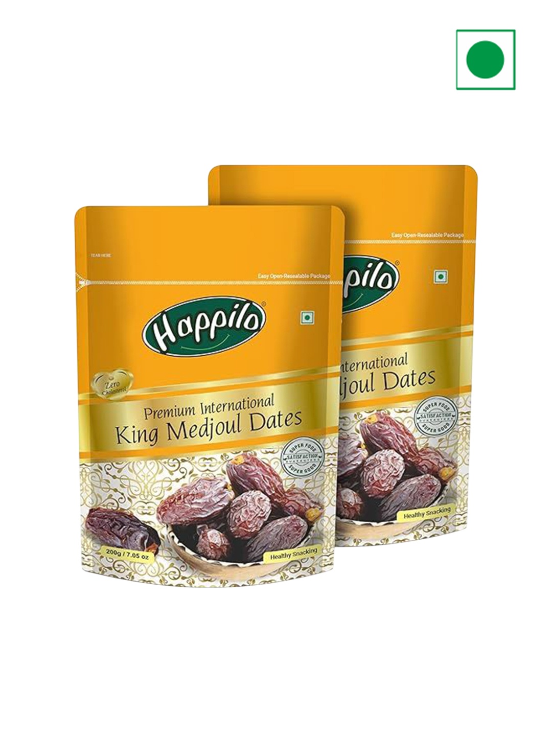 

Happilo Pack of 2 Premium International King Medjoul Dates - 200 g Each, Yellow