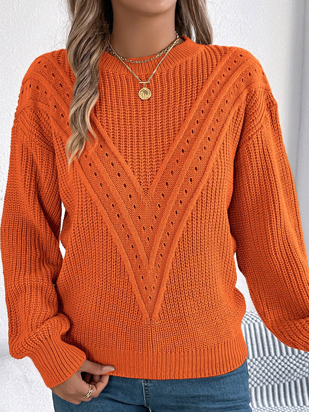 

StyleCast x Revolte Women Cable Knit Pullover, Orange