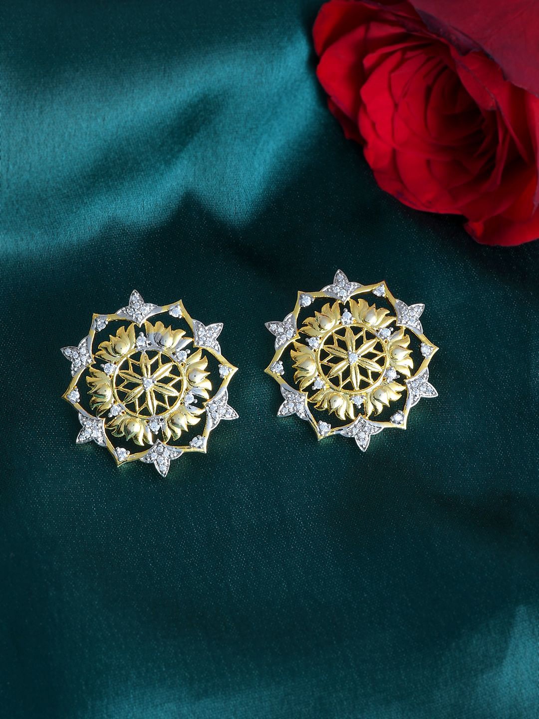 

Voylla Gold-Plated Paisley Shaped Cubic Zirconia Studs