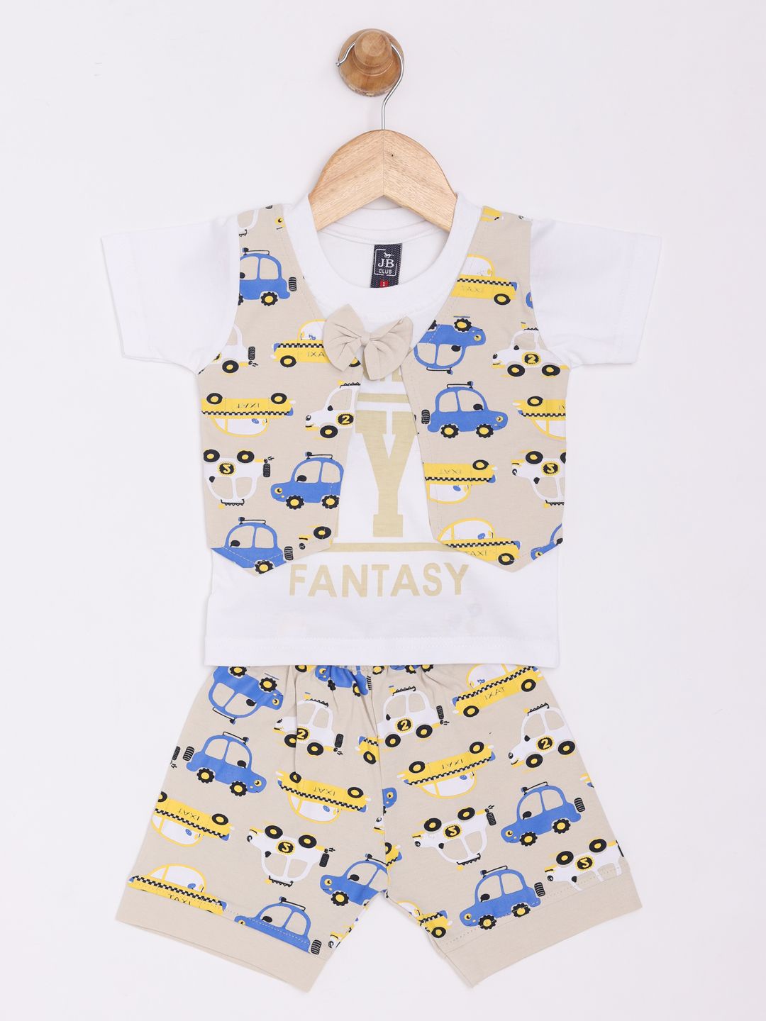 

Yellow Bee Boys Printed T-shirt with Shorts, Beige