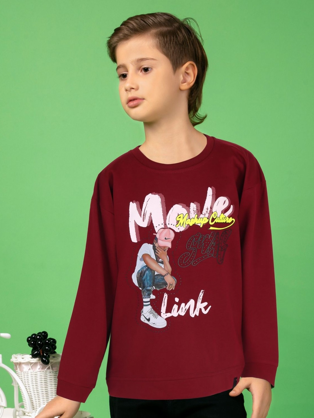 

MashUp Boys Printed Applique T-shirt, Maroon