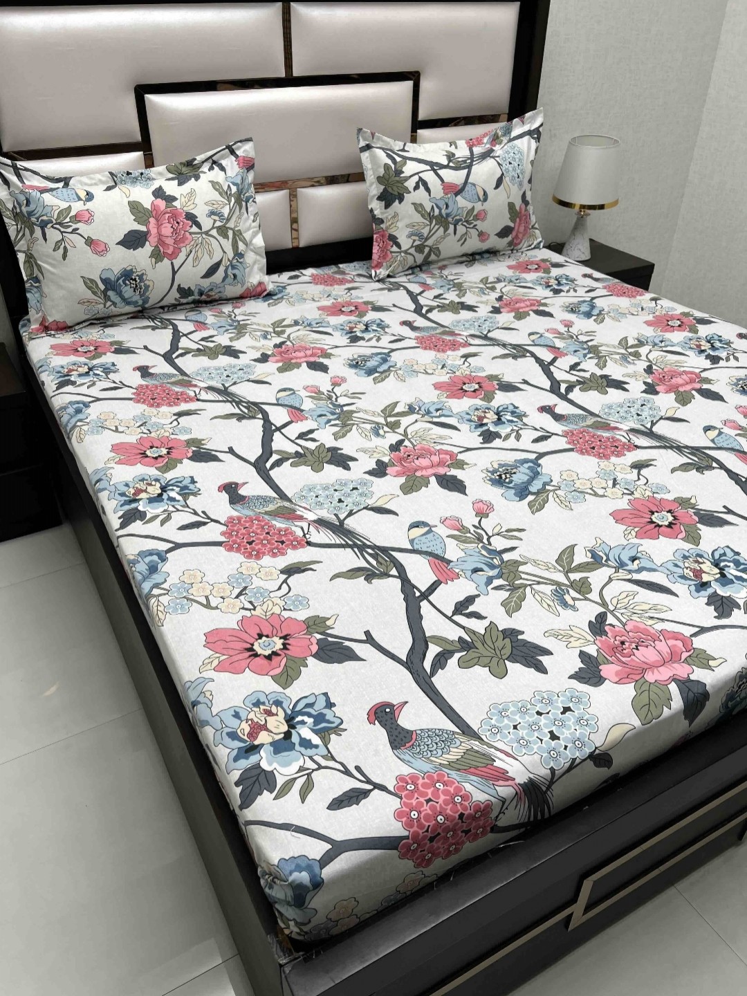 

Pure Decor Amulya White Floral Printed Microfiber 240 TC Queen Bedsheet Set 2.26 x 2.56 m