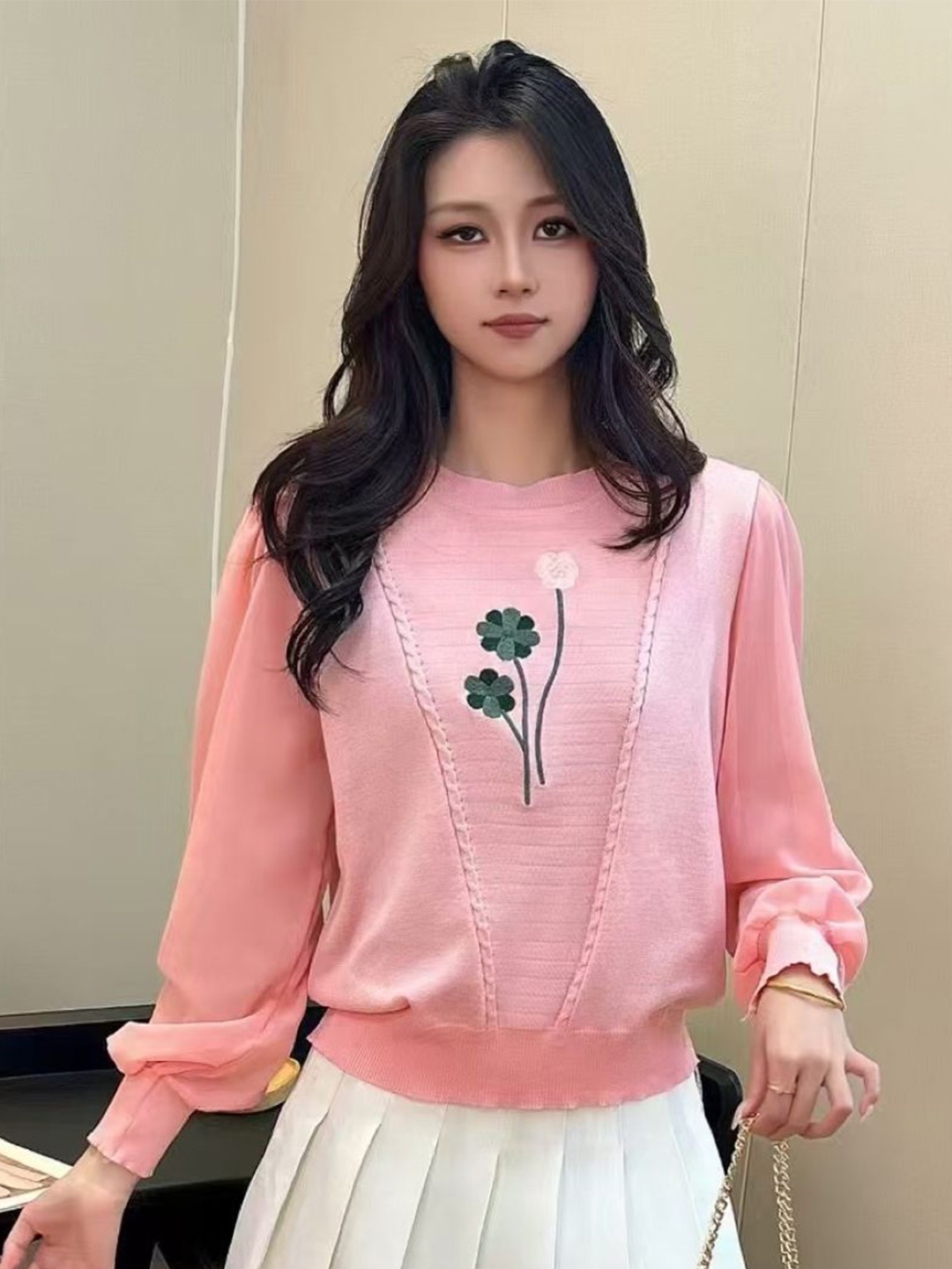 

StyleCast Women Embroidered Long Sleeves Pullover, Pink