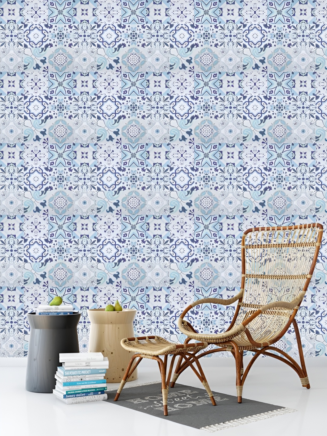 

Asian royal White & Blue Ethnic Motifs Printed Self-Adhesive Wall Sticker