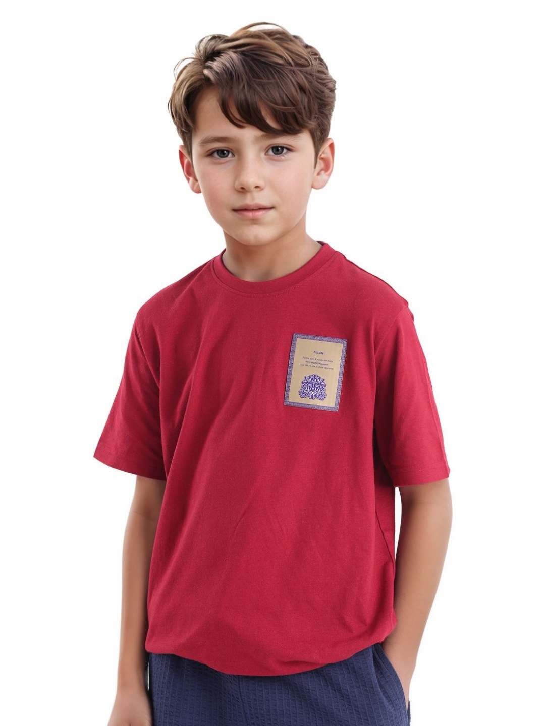 

RARE ONES Boys Drop-Shoulder Sleeves Pockets T-shirt, Red