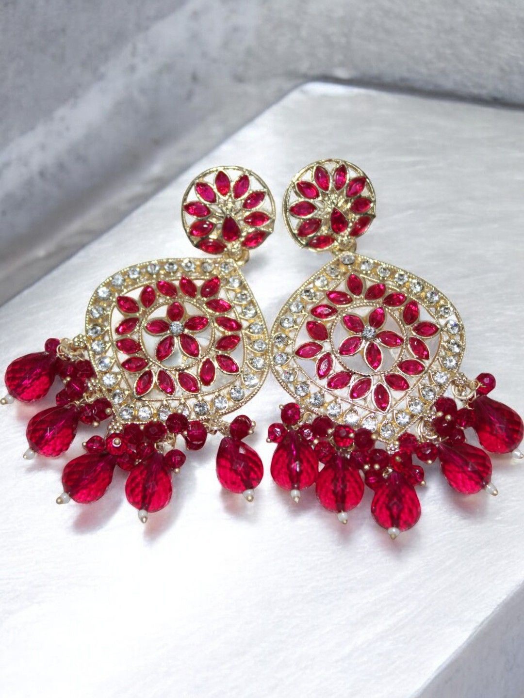 

Jolly Faces Contemporary Chandbalis Earrings, Maroon