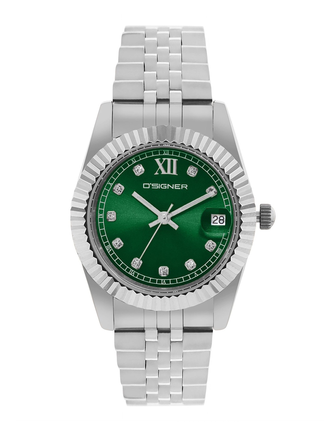 

Dsigner Women Brass Embellished Dial & Bracelet Style Straps Analogue Watch 521SM.16L, Green