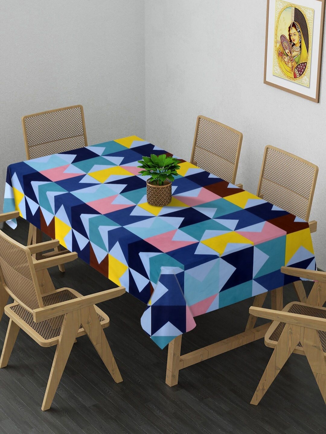 

Arrabi Blue & Yellow Geometric Printed 8-Seater Table Cover