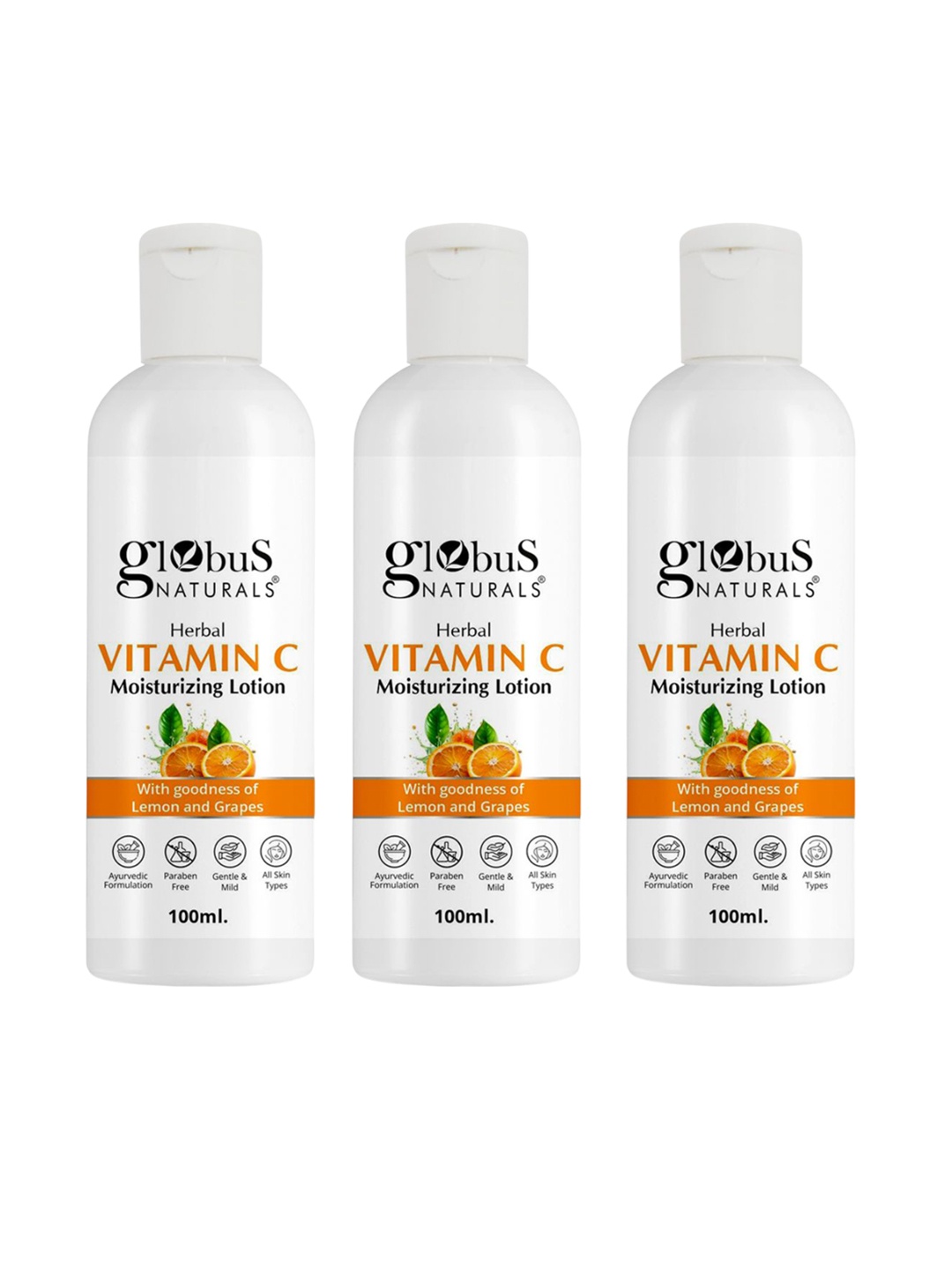

Globus naturals Set Of 3 Vitamin C Moisturizing Body Lotion - 100 ml Each, White
