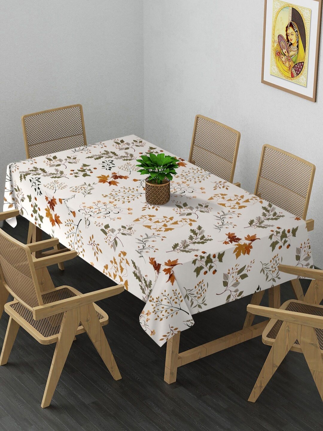 

Arrabi Cream-Coloured & Grey Floral Printed 6-Seater Table Cover