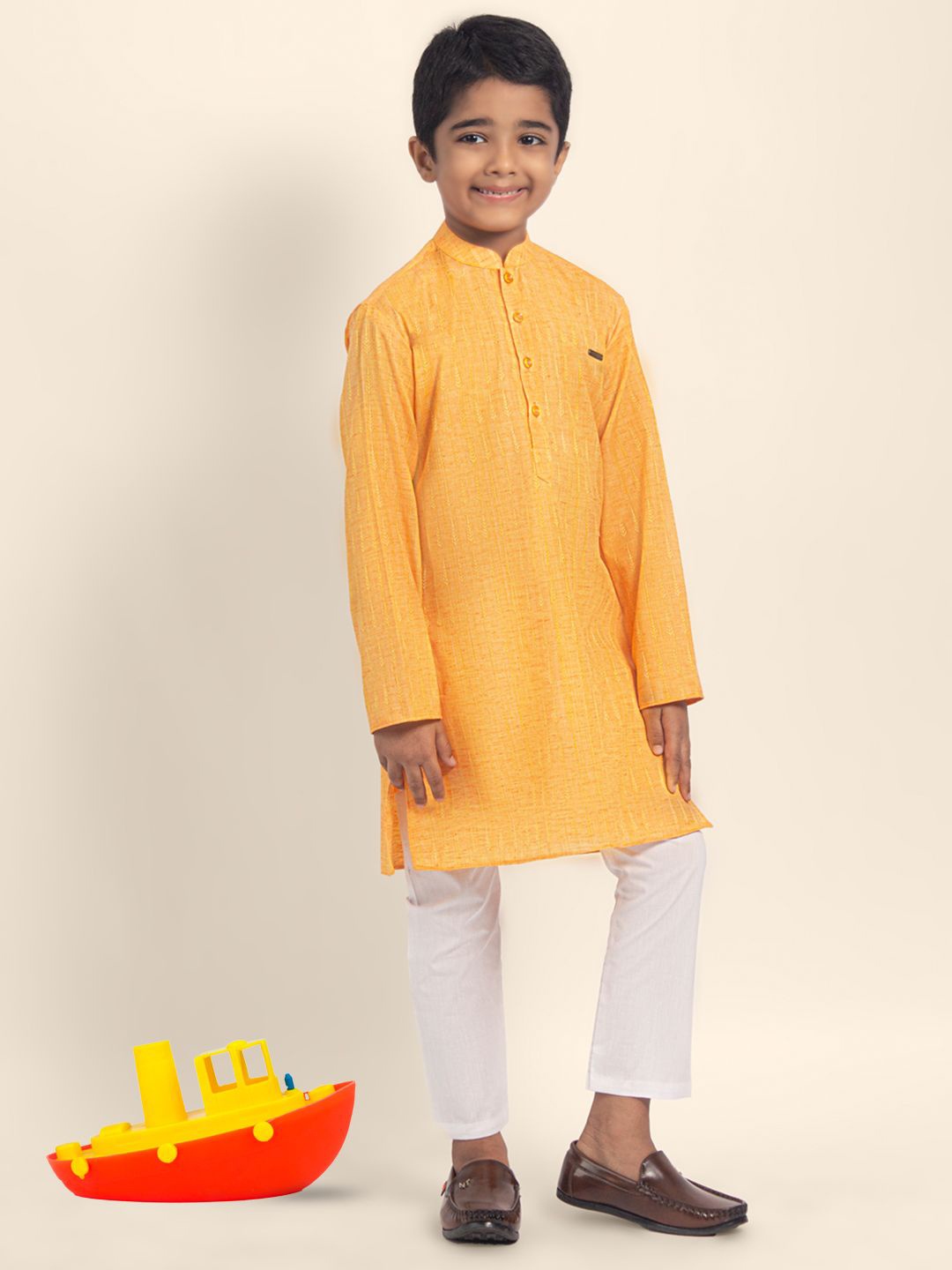 

DEVOILER Boys Mandarin Collar Cotton Straight Kurta, Mustard