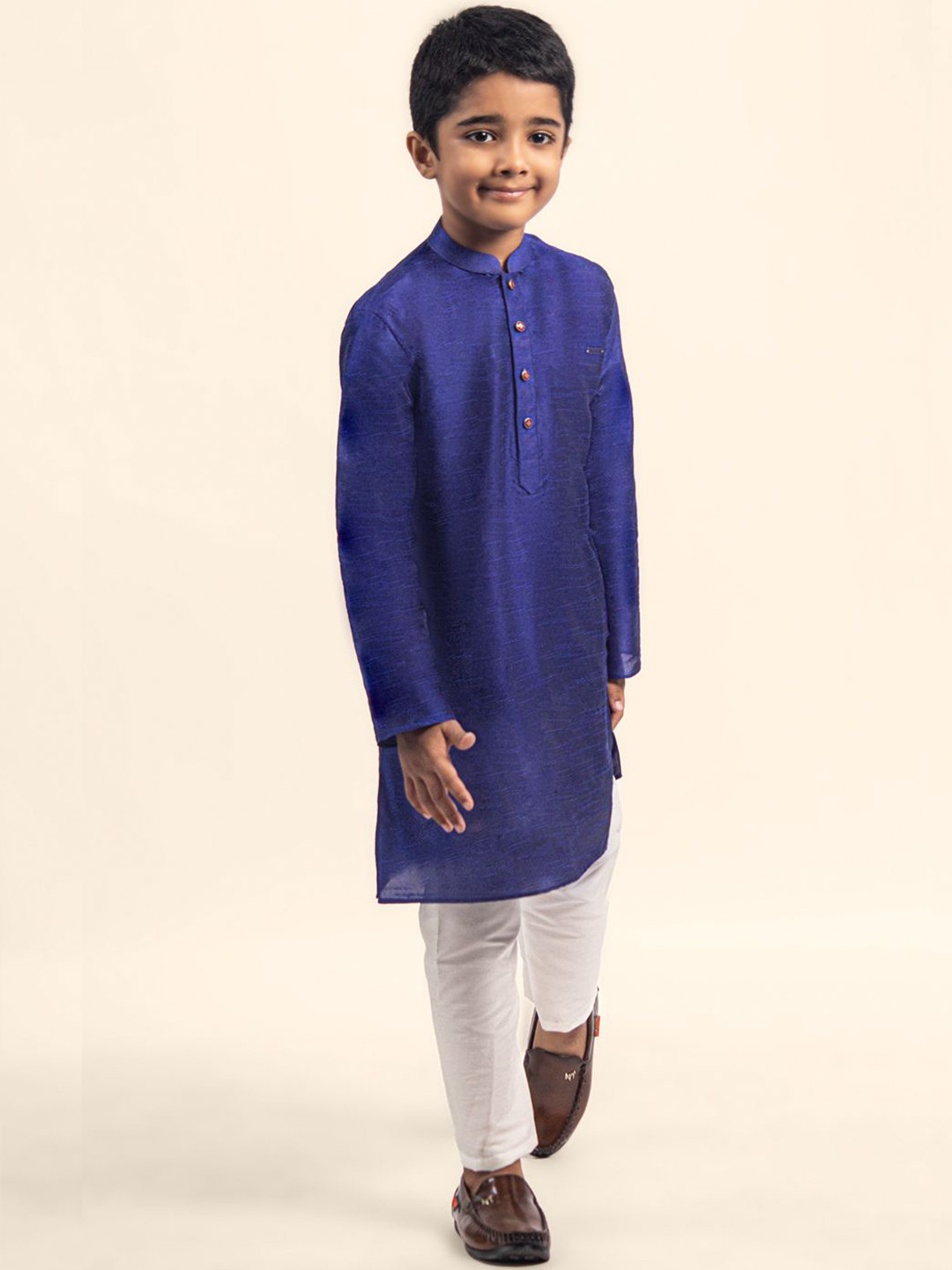 

DEVOILER Boys Mandarin Collar Straight Kurta With Pyjamas, Blue