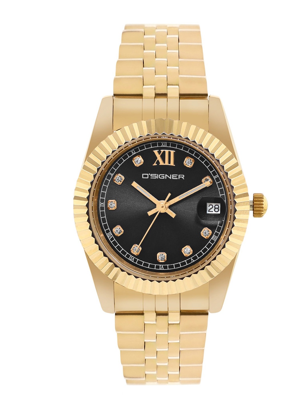 

Dsigner Women Brass Embellished Dial & Bracelet Style Straps Analogue Watch 521GM.3L, Black