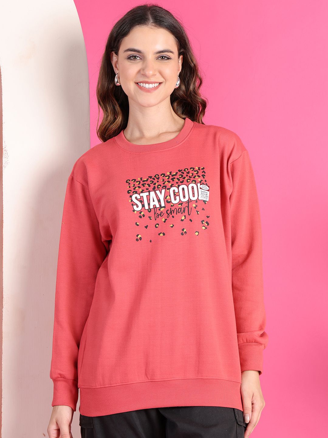 

MACK JONNEY Women Printed Sweatshirt, Pink