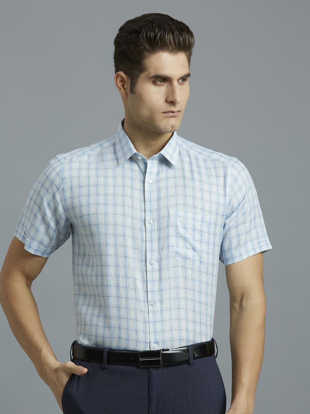 

Reid & Taylor Men Classic Tartan Checks Opaque Checked Formal Shirt, Blue