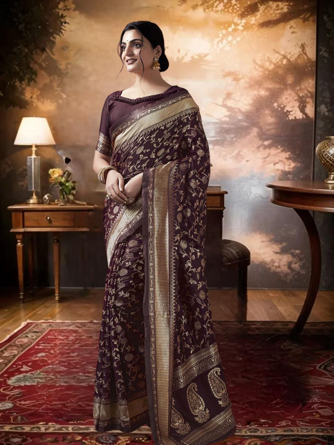 

KALINI Woven Design Zari Banarasi Saree, Maroon