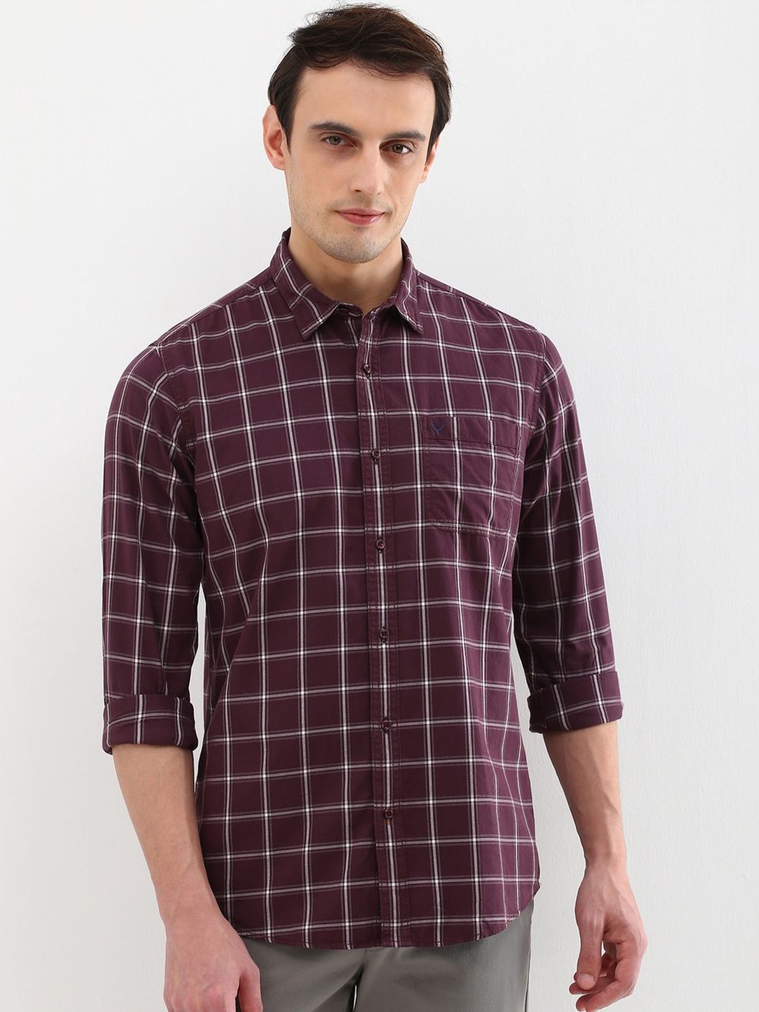 

Allen Solly Men Custom Opaque Checked Casual Shirt, Maroon