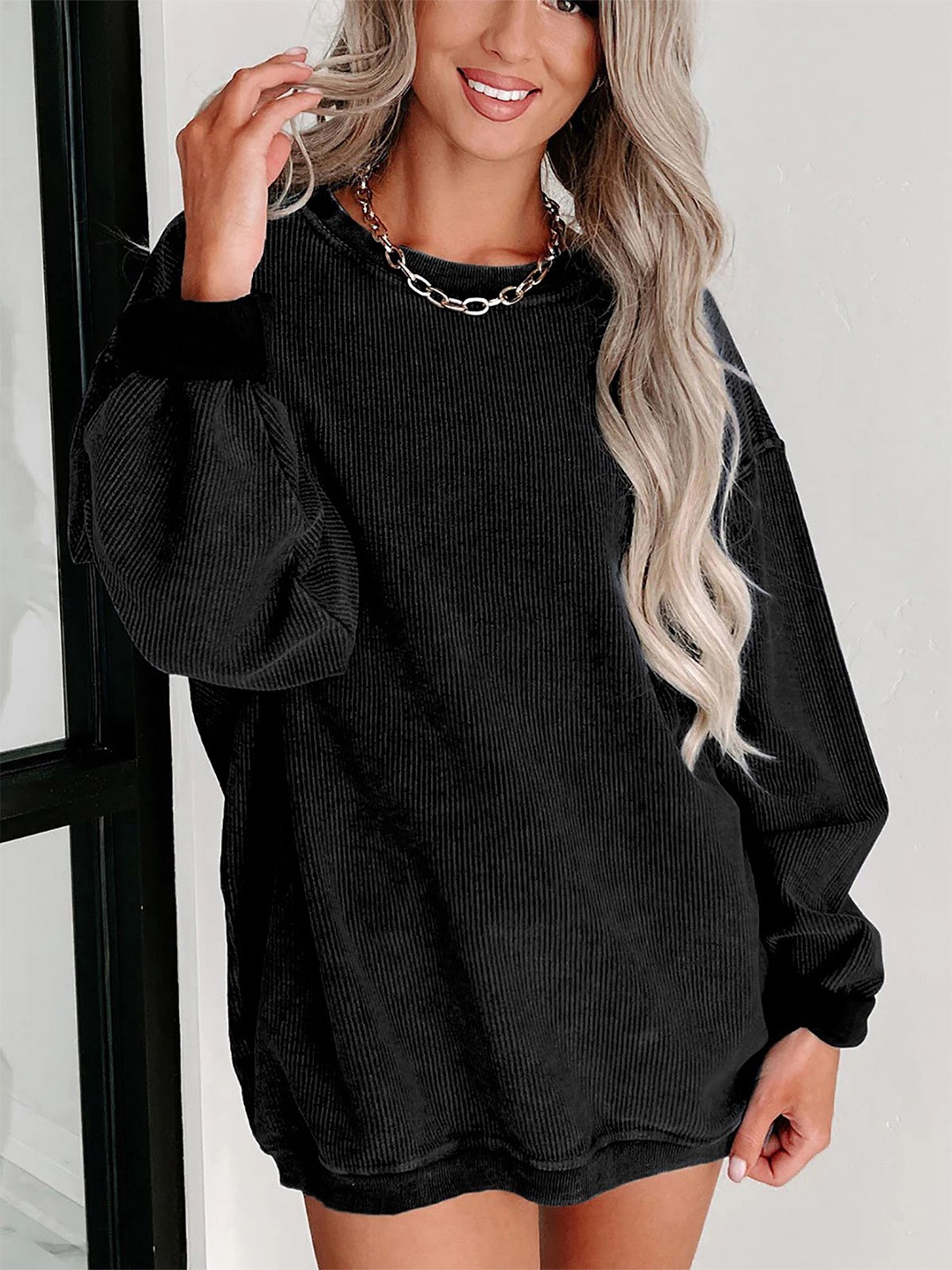 

StyleCast x Revolte Women Round Neck Oversized Sweatshirt, Black