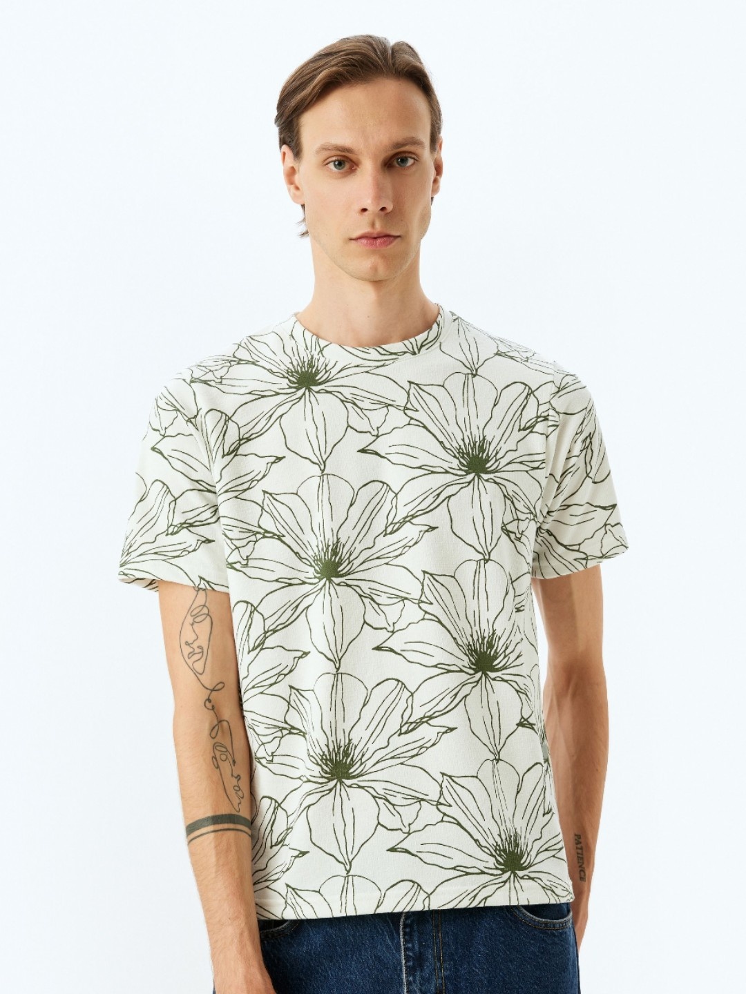 

Koton Men Floral Printed Round Neck T-shirt, Off white