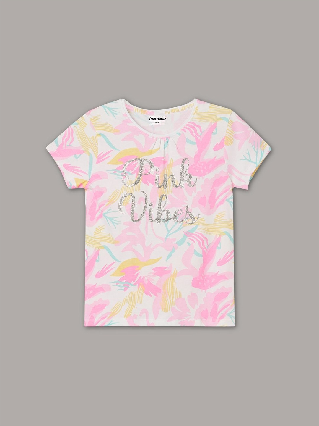 

Fame Forever by Lifestyle Girls Floral Printed Tropical Pockets T-shirt, White