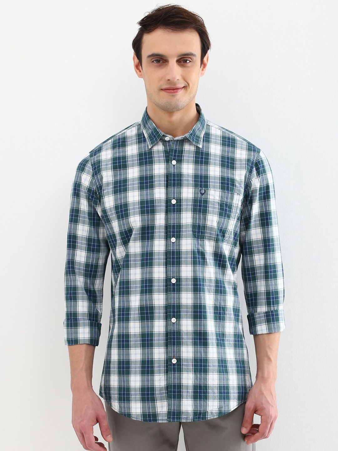 

Allen Solly Men Custom Opaque Checked Casual Shirt, Green