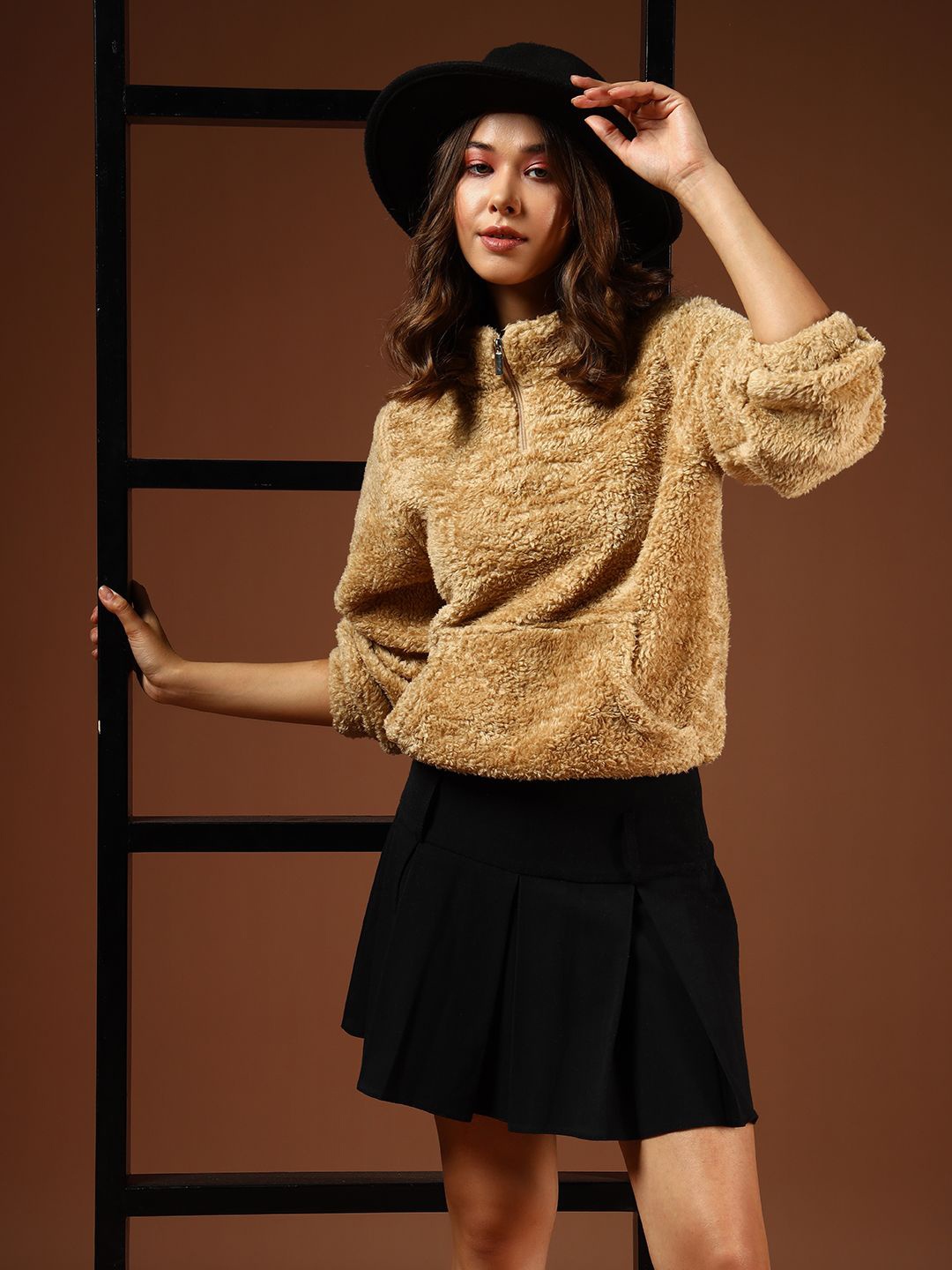 

The Dry State Women Solid Long Sleeves Pullover, Camel brown