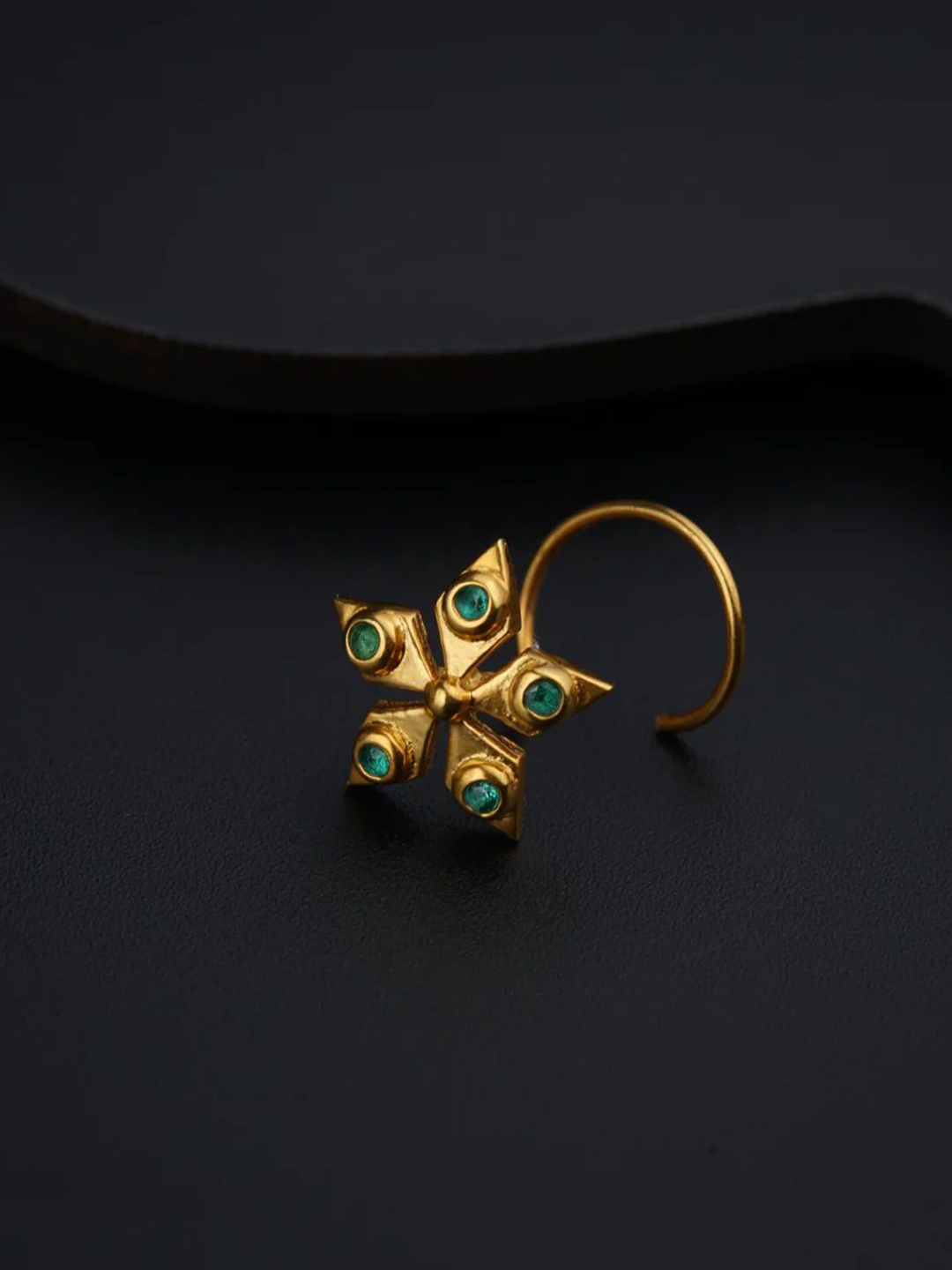 

House of Aadyaa Sterling Silver Gold-Plated Stone Studded Ring Nosepin