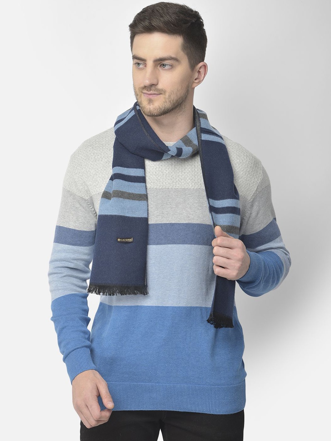 

Cazzano Men Striped Acrylic Mufflers, Blue