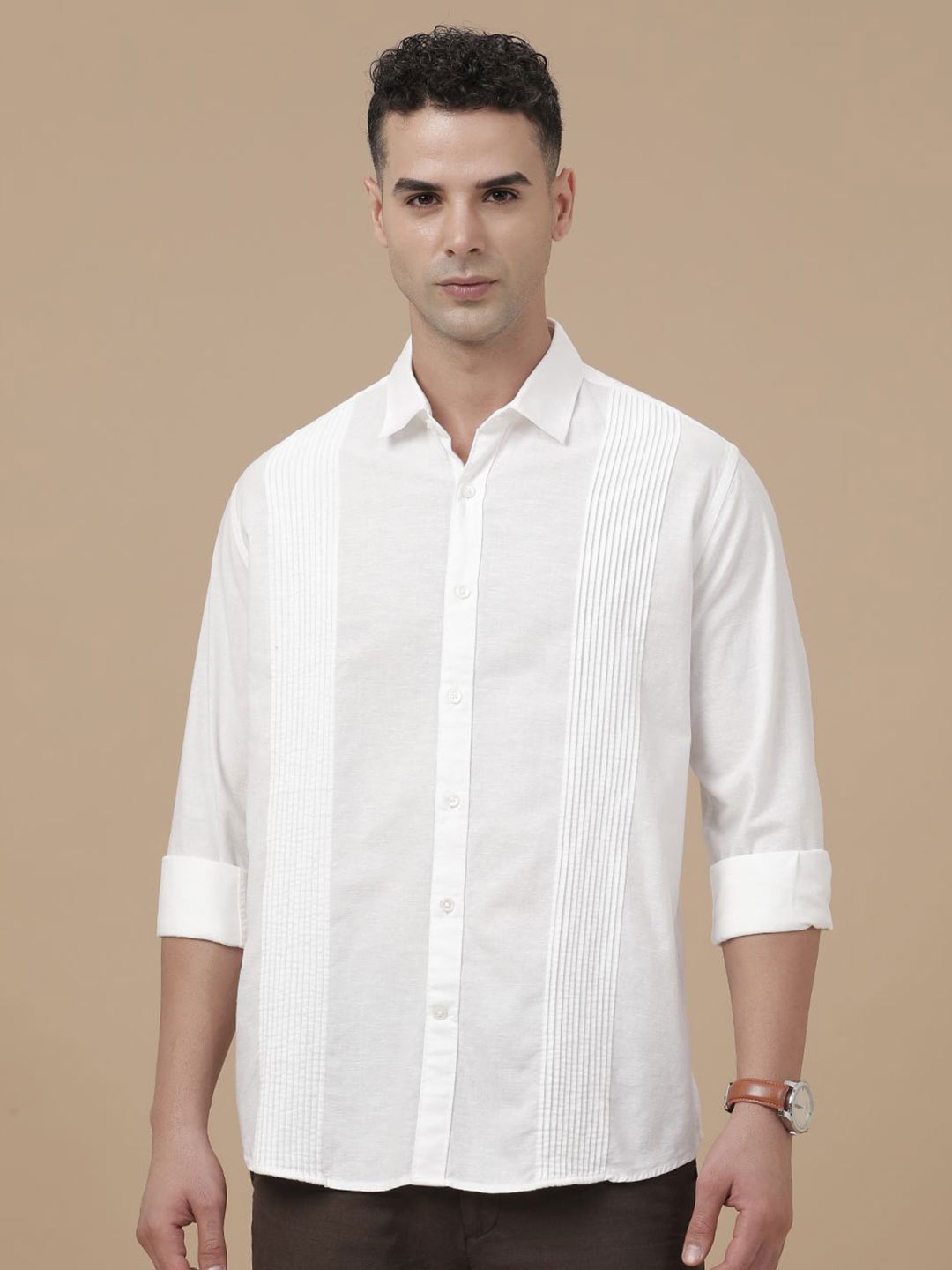 

CAVALLO by Linen Club Contemporary Slim Fit Casual Shirt, White