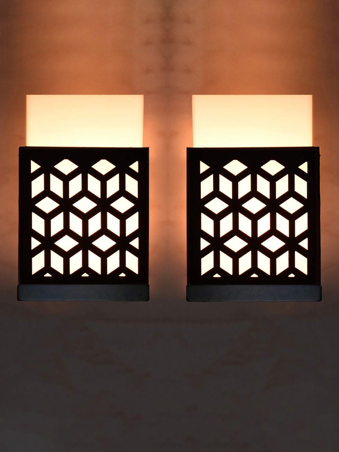 

Gojeeva Black & White 2 Pieces Textured Wooden Square Shaped Wall Lamps