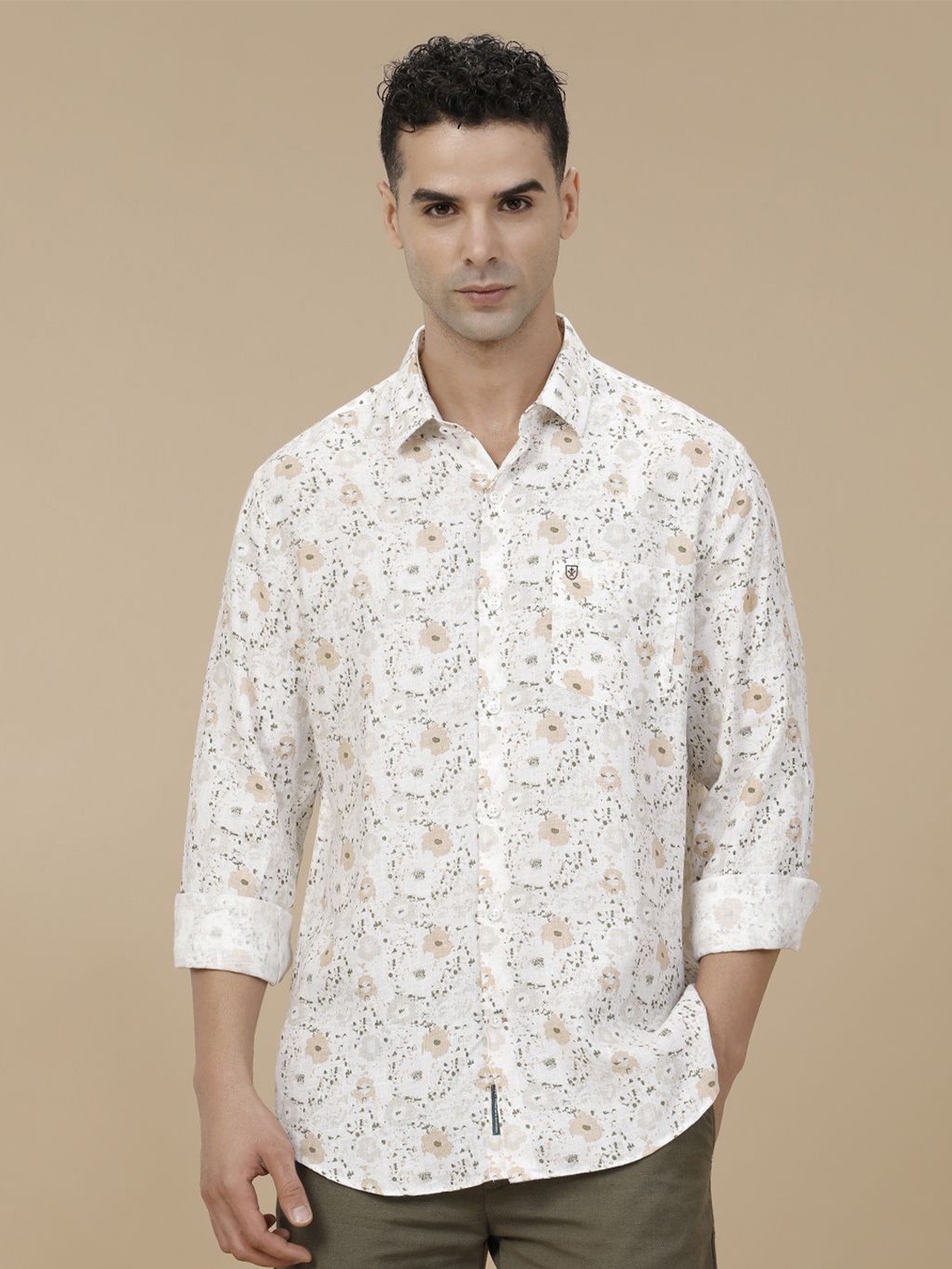 

Linen Club Contemporary Slim Fit Floral Printed Linen Cotton Casual Shirt, White