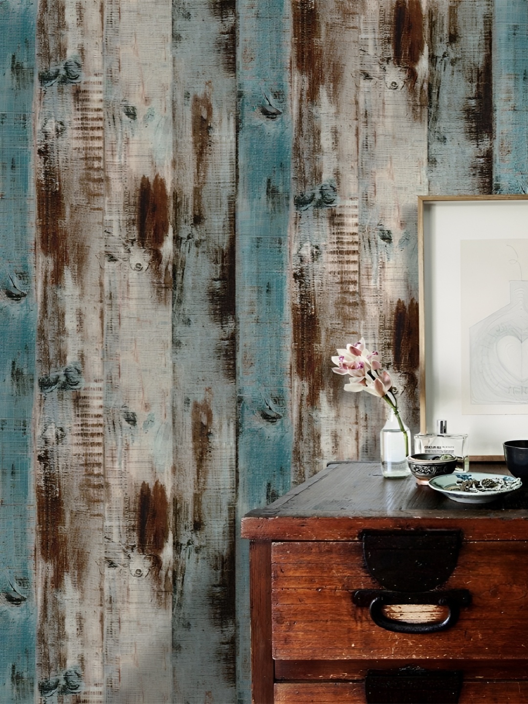 

Asian royal Brown & Blue Printed Waterproof Wall Sticker