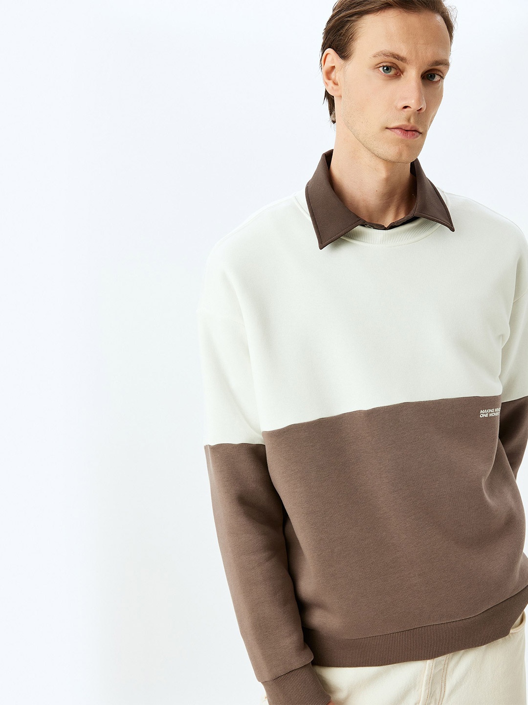 

Koton Men Colourblocked Long Sleeves Pullover Sweatshirt, Beige