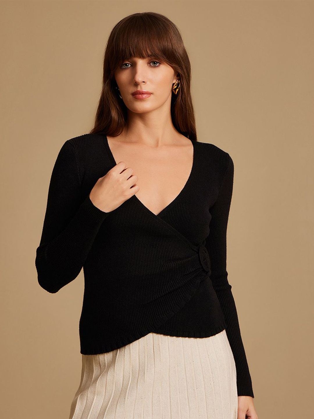 

Kazo Women V-Neck Wrap Top, Black