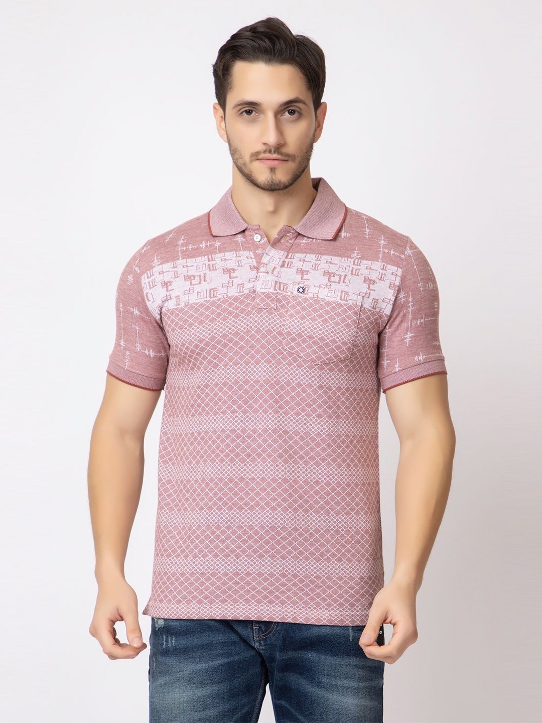 

ARIIX Men Striped Polo Collar Cotton T-shirt, Mauve