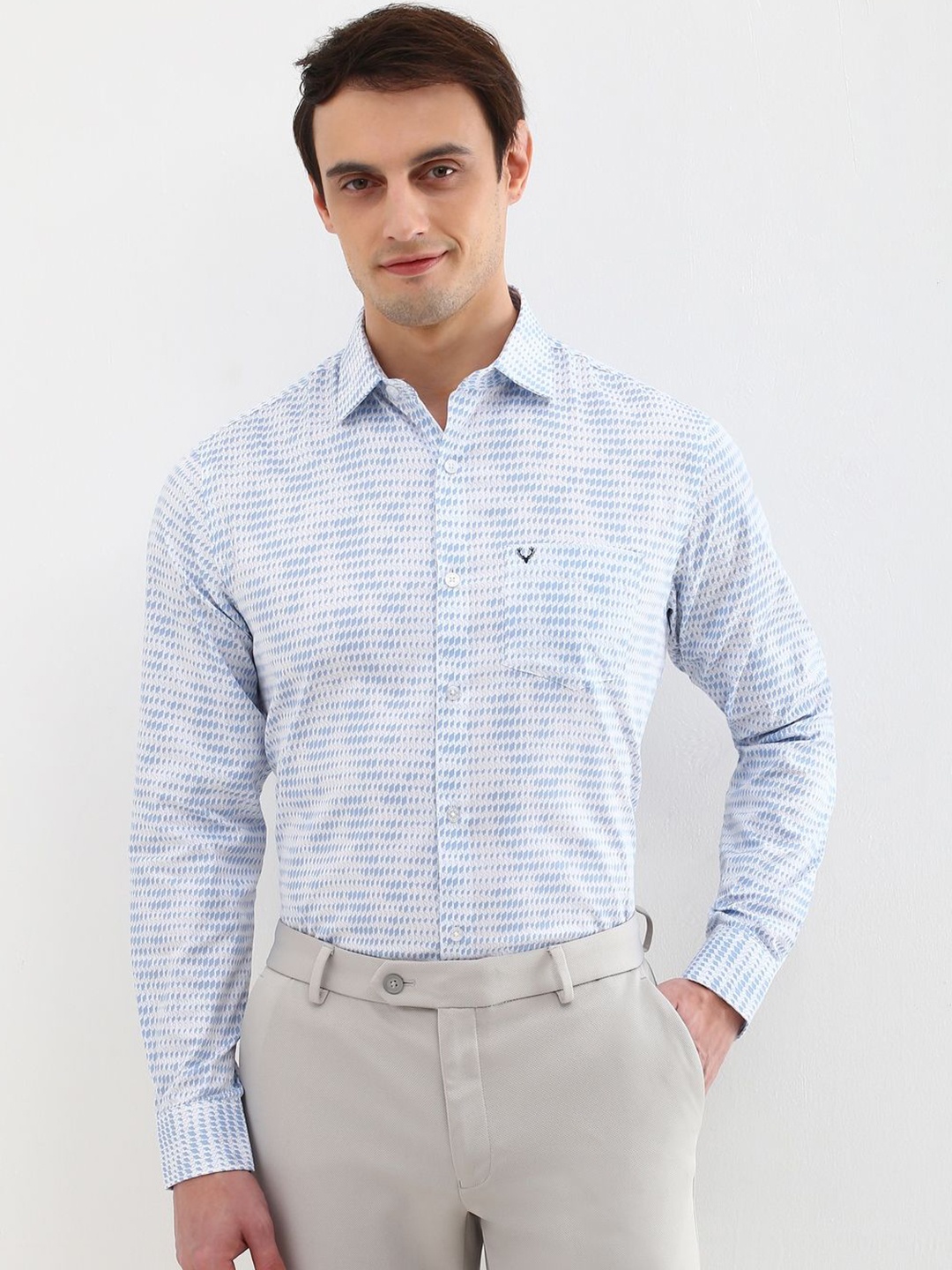 

Allen Solly Men Slim Fit Opaque Printed Formal Shirt, Blue