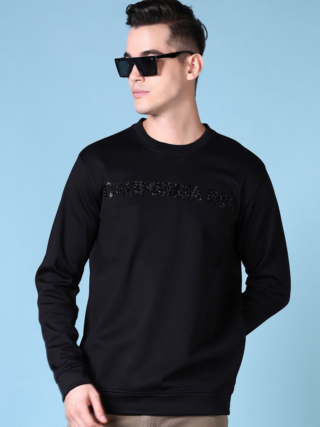 

V-Mart Men Cotton Printed Round Neck Long Sleeves Pullover Sweatshirt, Black