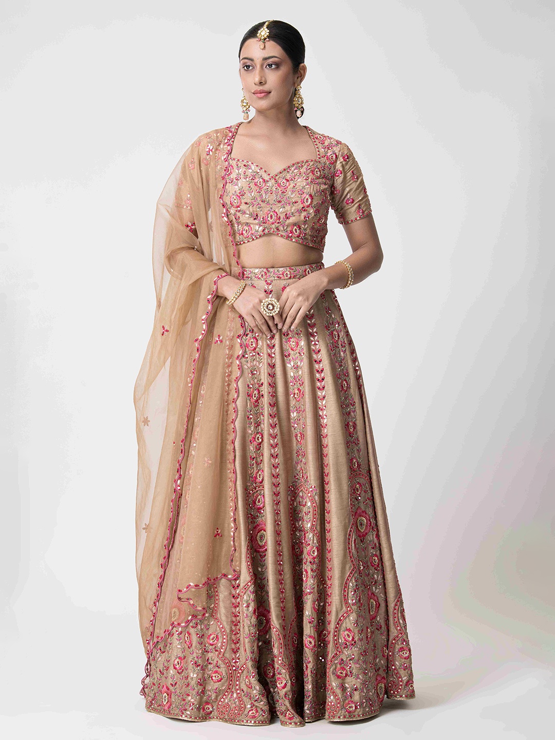 

The Front Row Embellished Ready to Wear Lehenga & Blouse With Dupatta, Brown