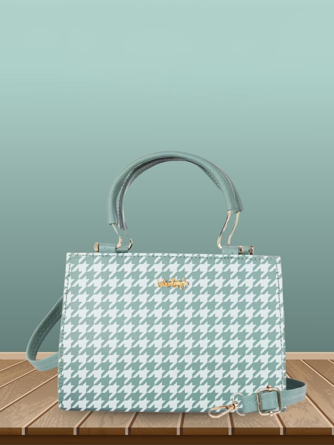 

LIKE STYLE Printed PU Handheld Bag, Sea green
