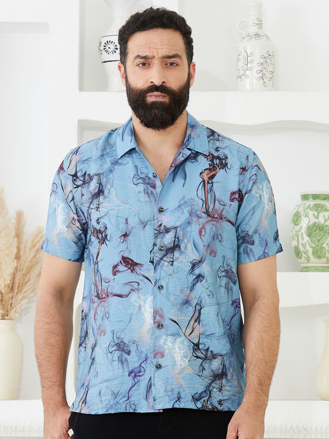 

MR BUTTON Men Relaxed Floral Opaque Printed Casual Shirt, Blue