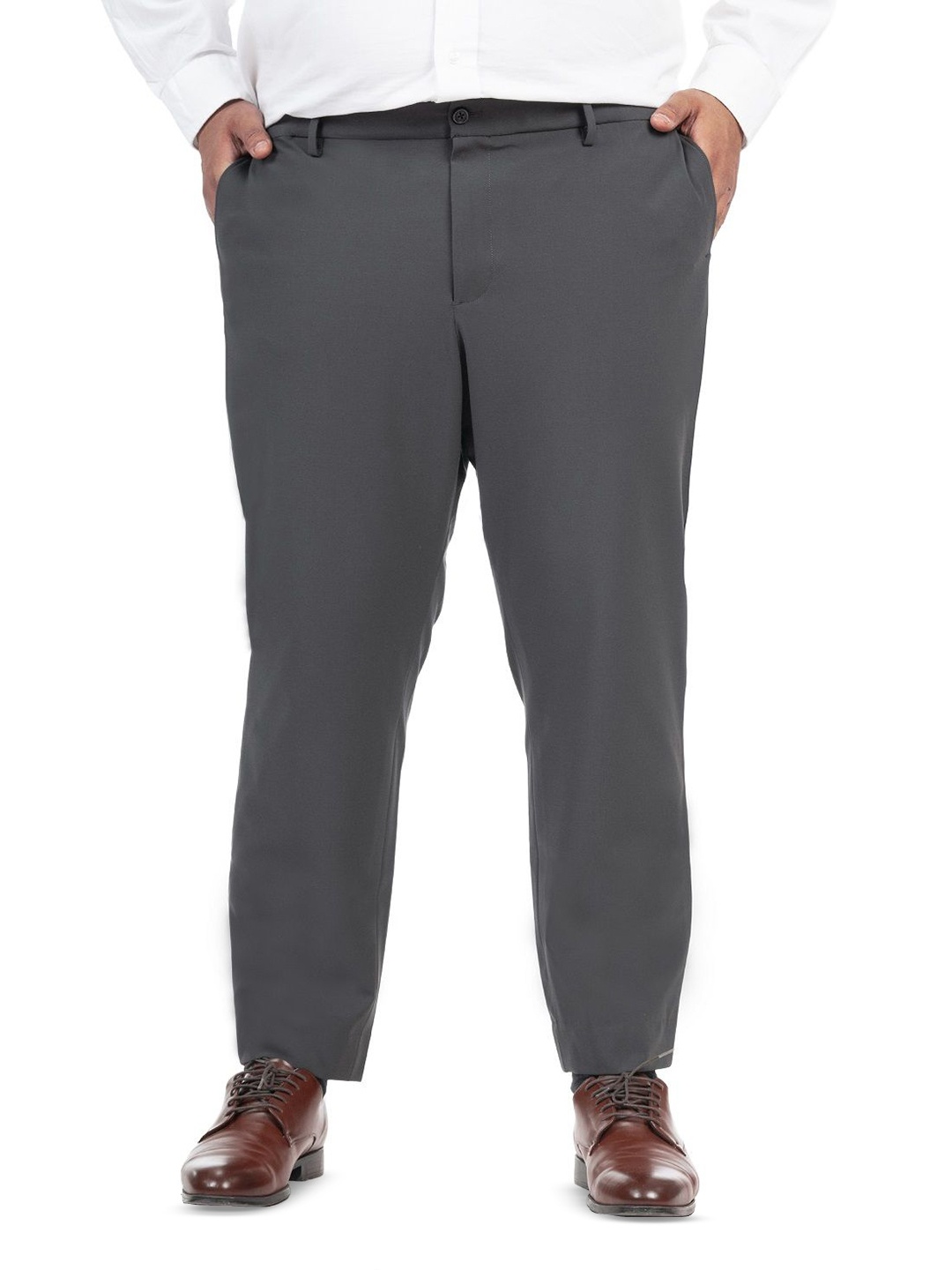

The Pant Project Men Plus Size Comfort Slim Fit Wrinkle Free Formal Trousers, Grey