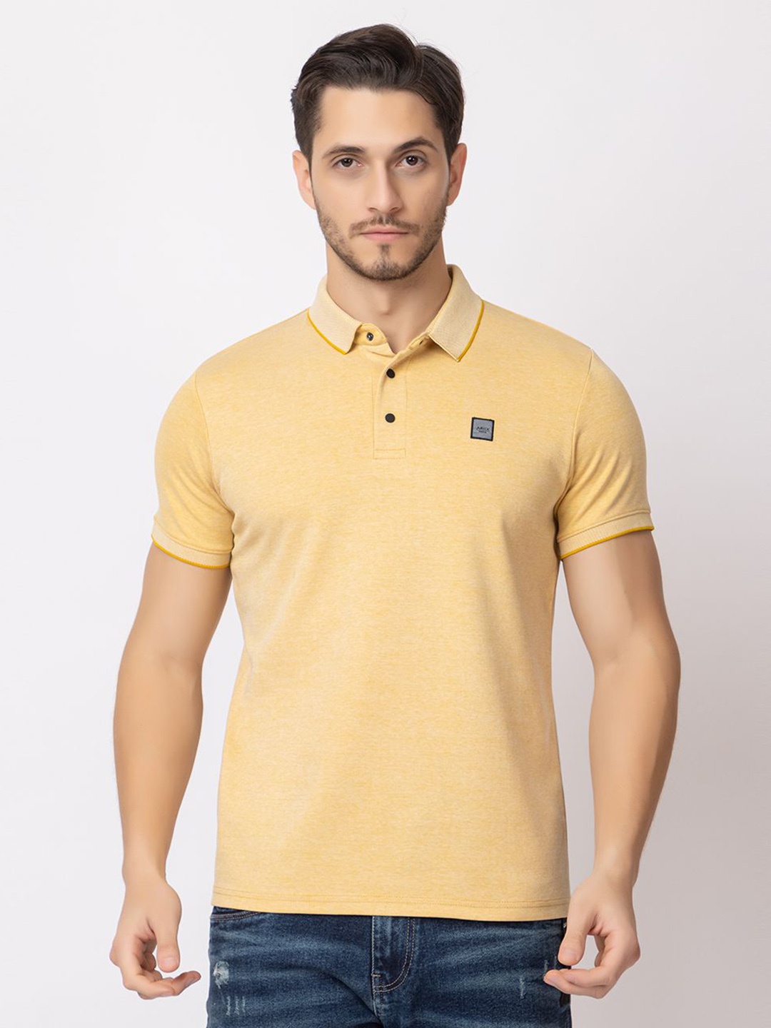 

ARIIX Men Solid Polo Collar Cotton T-shirt, Yellow