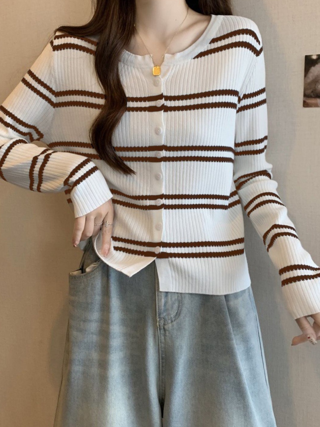 

StyleCast Women Striped Cardigan, Brown