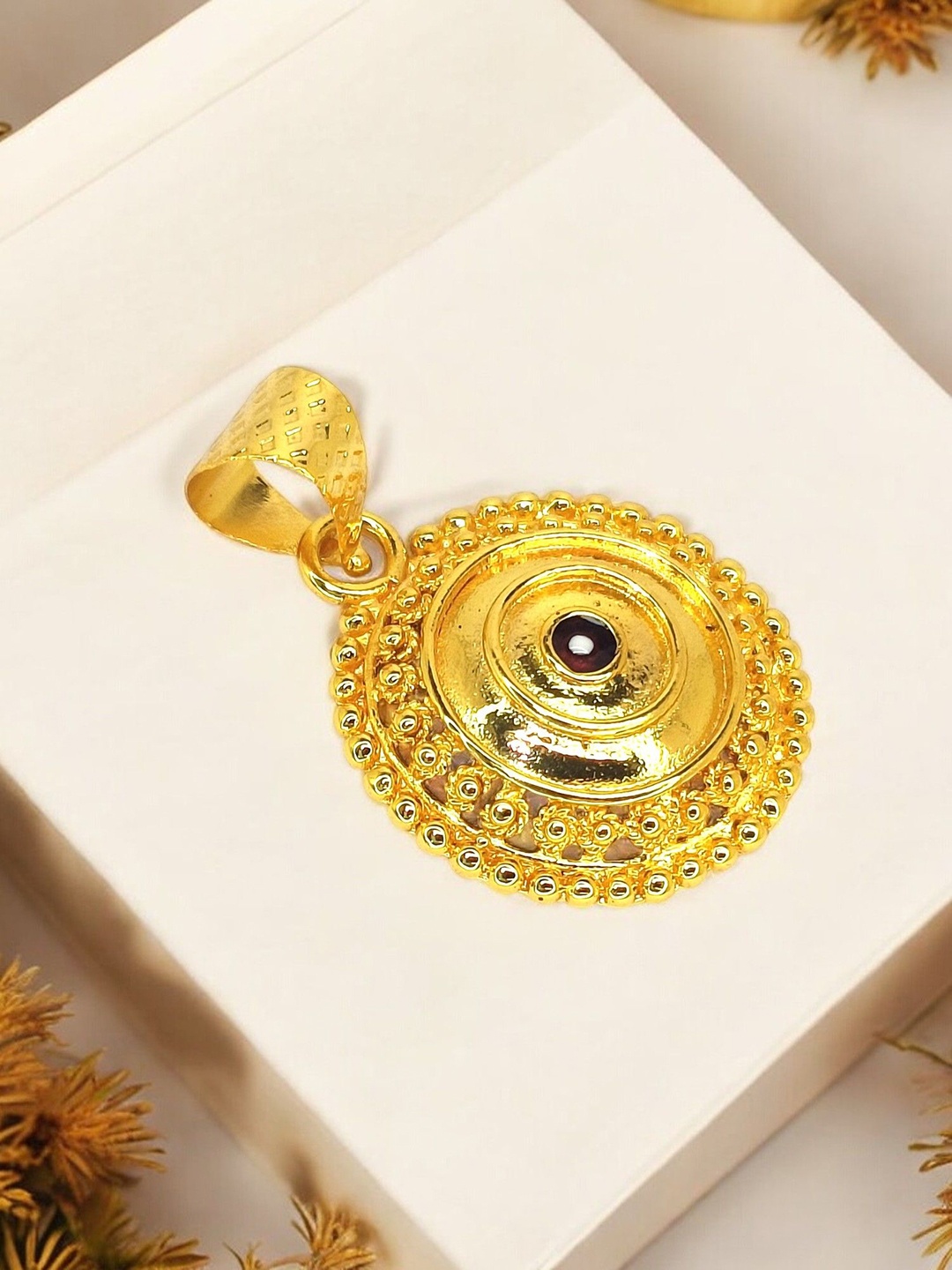 

FEMMIBELLA Men Gold-Plated Circular Stone Studded Pendant