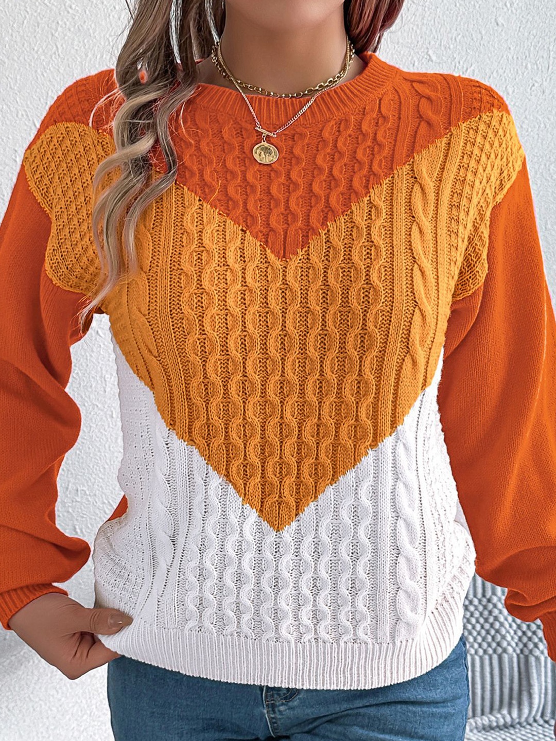 

StyleCast x Revolte Women Colourblocked Pullover Sweaters, Orange