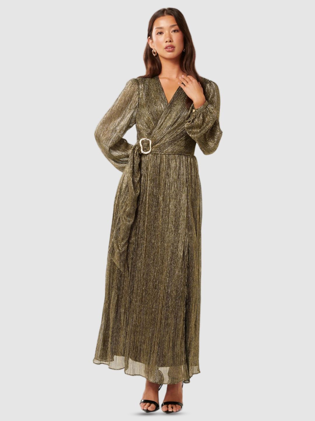 

Forever New Women Belted Wrap Midi Dress, Gold