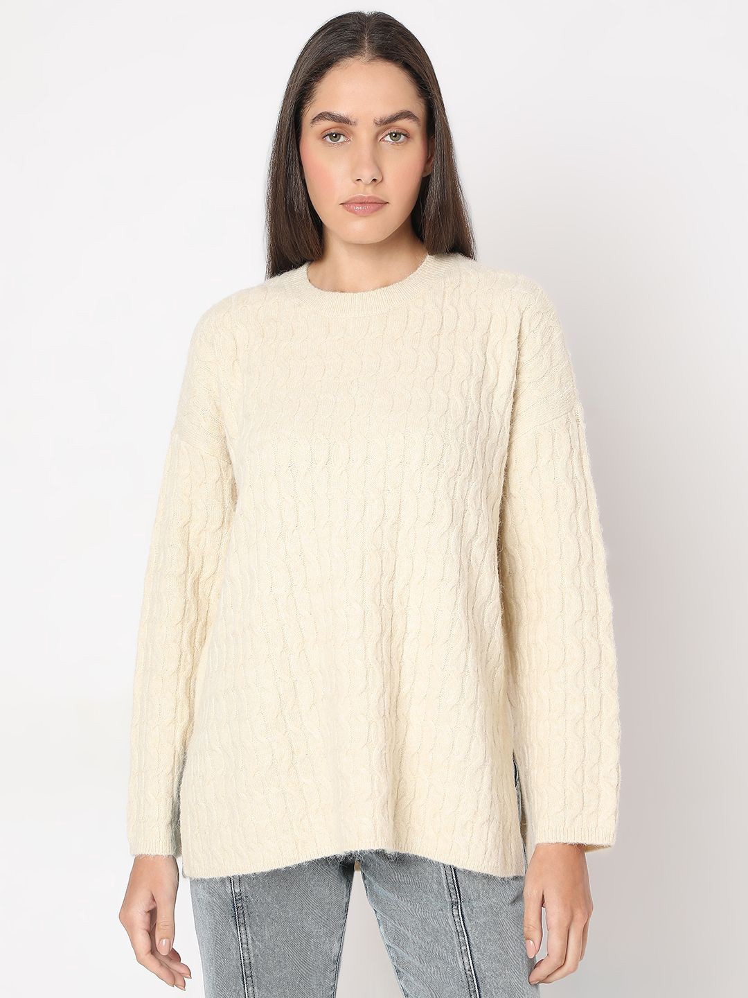 

Vero Moda Women Longline Pullover, Beige